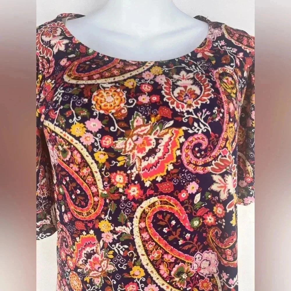 Cece Women's Paisley Print Crewneck Shirred Sleeve Knit Top - Picture 2 of 6